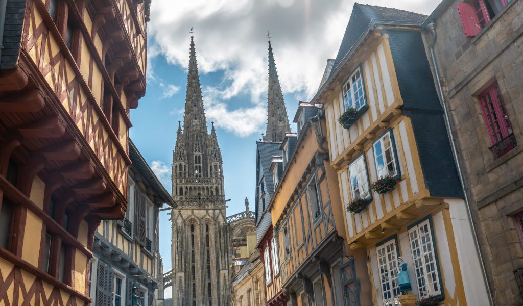 The Saint Corentin cathedral in Quimper, Finisterre, Brittany, France